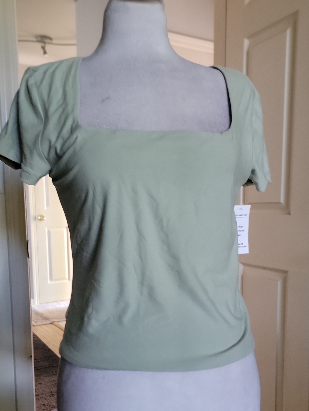 Pink Rose Sage Green Square Neck Short Sleeve Top